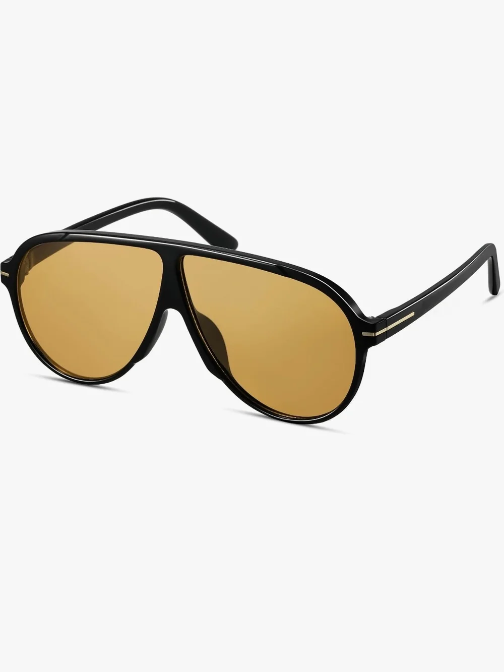 Black Aviator Sunglasses with Amber Lenses